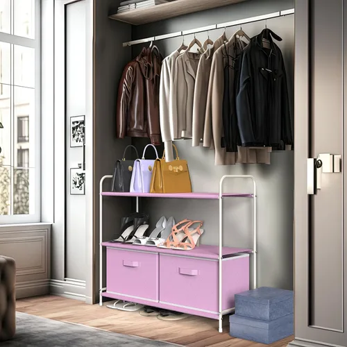 Miniatura 4 de Simple Houseware - Armario de almacenamiento de 3 niveles con 2 cajones, rosa