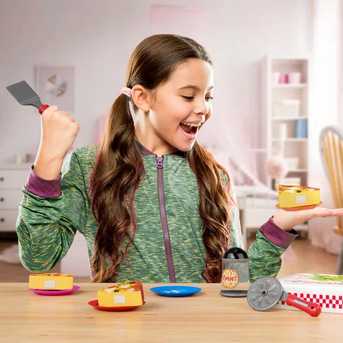 Miniatura 8 de Juego de juguetes de pizza para niños, comida para jugar en la cocina, rebanar y servir pizza de juguete con caja, cortador de pasteles