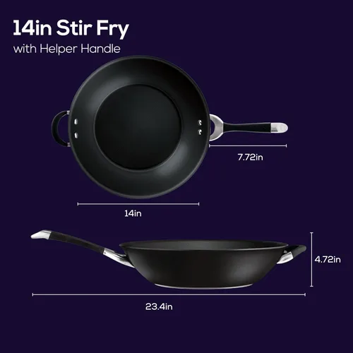 Miniatura 3 de Circulon Symmetry Sartén Wok/Salteado Antiadherente de Anodizado Duro con Mango Auxiliar - 14 Pulgadas, Negro
