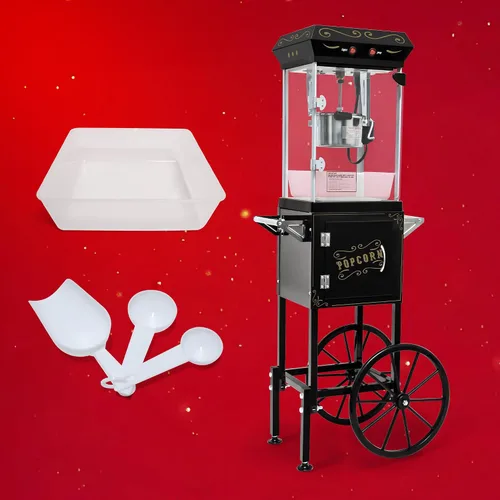 Miniatura 3 de Máquina de palomitas de maíz con carrito, con ruedas y cuchara de aceite de acero inoxidable de 6 onzas, carrito móvil con taquillas para cine