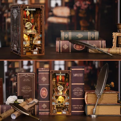 Miniatura 5 de MiniCity - Kit de manualidades para rincón de lectura, estantería de libros, inserto de estantería de madera, rompecabezas 3D, sujetalibros con luz