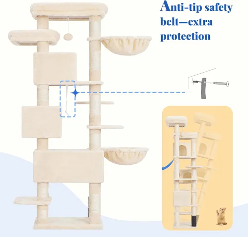Miniatura 8 de Hey-brother Árbol de Gato, torre de gato de varios niveles XL de 74 pulgadas para gatos de interior con tres condominios para gatos, dos plataformas
