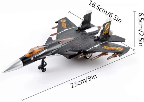 Miniatura 7 de QIAONIUNIU Avión de juguete modelo aviones de aleación tire hacia atrás luchador para niños con luces intermitentes, sonido de jet real (negro)