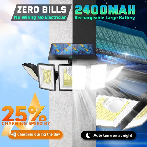 Miniatura 5 de MDCMDCM Luces solares para exteriores, sensor de movimiento impermeable, 416 LED, 3000 lúmenes, súper brillante, 3 brillo; 3 modos, iluminación