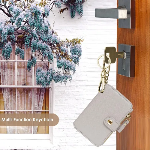 Miniatura 22 de Cartera con llavero, tarjetero con bloqueo RFID de piel, funda para tarjetas de crédito con cremallera para mujer