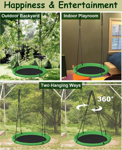 Miniatura 5 de Juego de columpio de árbol de platillo de 24 pulgadas para niños y adultos, juegos de columpios ajustables para patio trasero o patio de juegos al