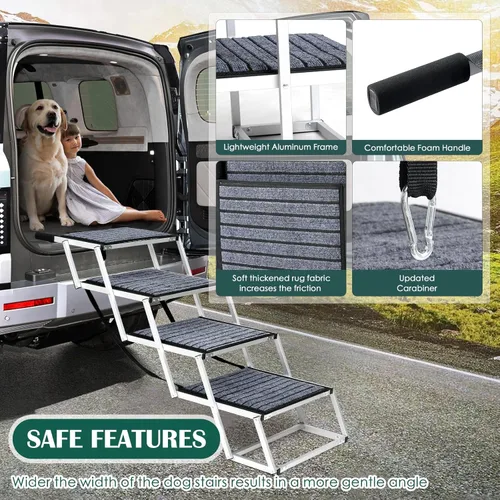 Miniatura 3 de Rampa para perros para automóvil, escalera extra ancha para automóvil para perros grandes, escalones para mascotas de aluminio ligero plegables