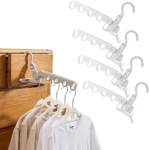 Miniatura 2 de 4 perchas plegables de viaje, colgador de ropa plegable portátil con 5 agujeros, colgador de ropa montado en la pared, estante de secado plegable