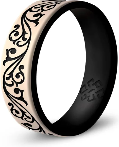 Miniatura 25 de Anillo de silicona Knot Theory en Filigrana, Floral, Corazones o Laurel - Banda de boda de silicona grabada de doble capa, para actividades