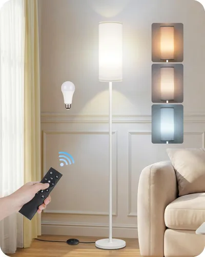 Miniatura 35 de Lámpara de pie regulable para sala de estar con control remoto e interruptor de pie, lámpara de pie de esquina, lámpara alta de pie moderna, Blanco