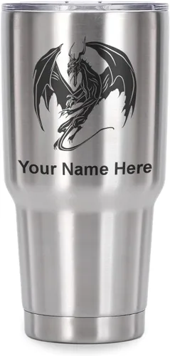 Miniatura 40 de LaserGram Vaso aislado al vacío de 20 onzas, dragón, grabado personalizado incluido (negro)