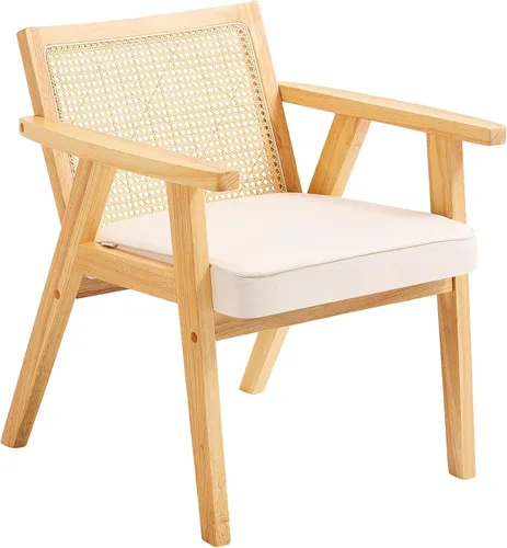 VEVOR Silla de ratán moderna de mediados de siglo, silla tapizada de terciopelo con respaldo de ratán, silla retro para sala de estar, dormitorio,