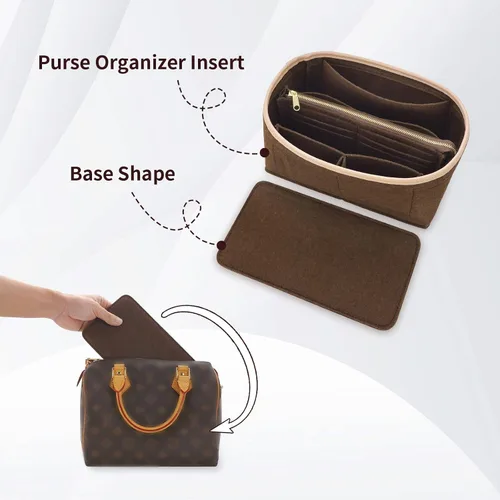 Miniatura 3 de Organizador de bolsos y modelador de base para Speedy 30 & Neverfull mm, organizador de bolsas de fieltro para bolsos con cremallera de metal bolsa