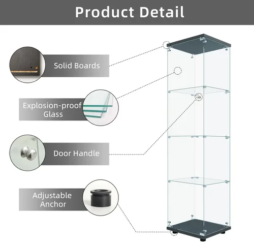 Miniatura 3 de LFT HUIMEI2Y Vitrina de cristal con puerta y cerradura, gabinete Curio de 4 niveles para coleccionables, figuras, vino, vitrina de vidrio templado