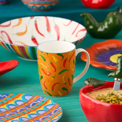 Miniatura 5 de Certified International Caliente - Tazas de 14 onzas, juego de 6, vibrantes patrones de chile y suroeste, porcelana duradera con asas cómodas