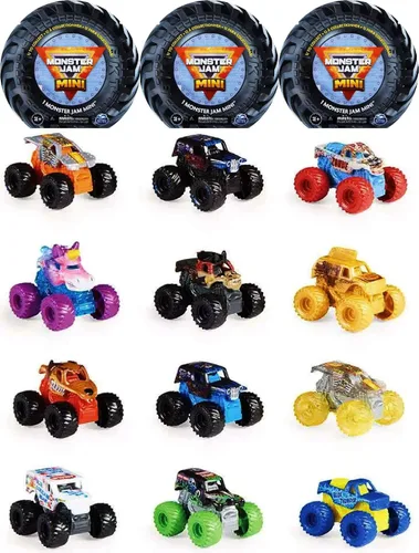 Miniatura 2 de Matty's Toy Stop Monster Jam Mini Mystery Collectible Monster Trucks (escala 1:87) Set de regalo para fiesta, bolsa de almacenamiento, paquete de 3