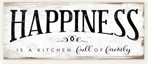 Stupell Industries La felicidad es la cocina llena de sentimientos rústicos familiares, diseñada por Daphne Polselli, placa de pared, color negro