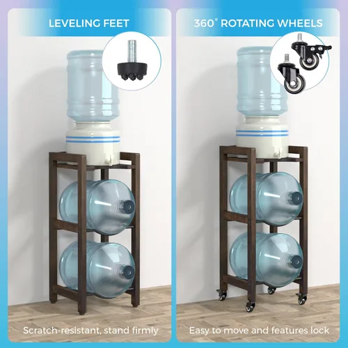 Miniatura 4 de Soporte para jarra de agua de 3 niveles y 5 galones con estante superior, 4 ruedas de metal o pies ajustables, soporte de piso dispensador de agua