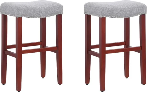 Miniatura 10 de WO Home Furniture Taburete de bar de 29 pulgadas, taburete tapizado sin espalda con patas de madera rojo cereza para cocina (gris)