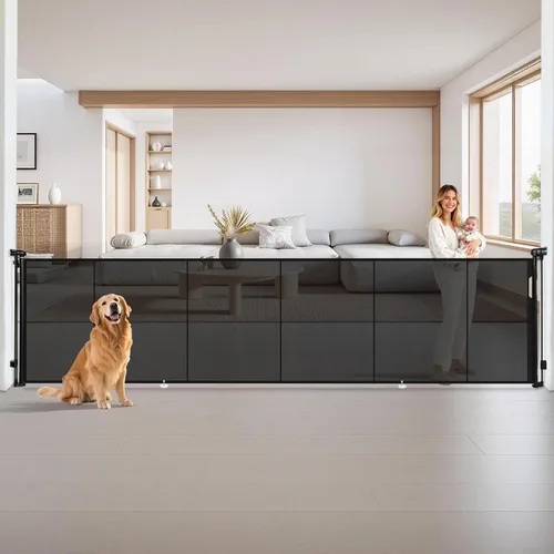 Miniatura 10 de Puertas retráctiles para bebés de 236 pulgadas, puerta para perros extra ancha, puerta de seguridad para niños y mascotas de 42 pulgadas de alto