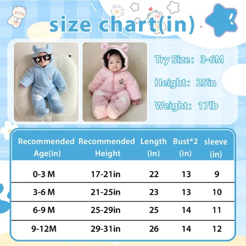 Miniatura 7 de Fairy Baby Traje de nieve para bebé recién nacido, con oso y mameluco de forro polar grueso, abrigo infantil para niñas y niños de 0 a 12 meses