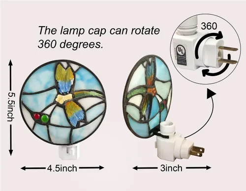 Miniatura 2 de Luz nocturna de libélula de vidrieras, luz de noche, adecuada para dormitorio, sala de estar, habitación de los niños, enchufe a la pared