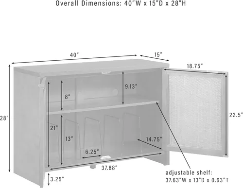 Miniatura 3 de Crosley Furniture Kenji - Armario para tocadiscos con almacenamiento de vinilo, soporte multimedia, organizador moderno para el hogar