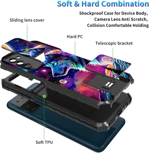 Miniatura 683 de Funda para Samsung Galaxy S22 Ultra 5G, Galaxy S22 Ultra con cubierta de cámara deslizante, funda resistente de doble capa con función atril Black