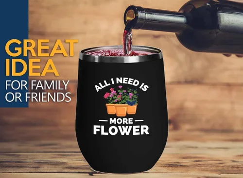 Vaso de vino Flower Farmer Black Edition de 12 onzas – Todo lo que necesito – Regalos divertidos para granjeros para hombres, cosas vintage, tractor