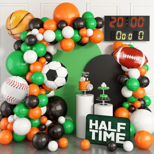 Miniatura 11 de Kit de guirnalda de globos de baloncesto, globos metálicos naranjas, negros y plateados con globos de papel de aluminio de baloncesto para Rojo Azul