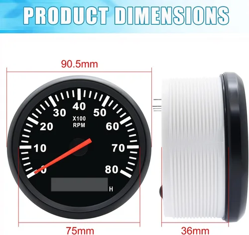 Miniatura 5 de Medidor de tacómetro marino de 3.346 in, impermeable, 0-8000 RPM, para automóvil, camión, barco, RPM, tacómetro, fuera de borda 8000 RPM, medidor