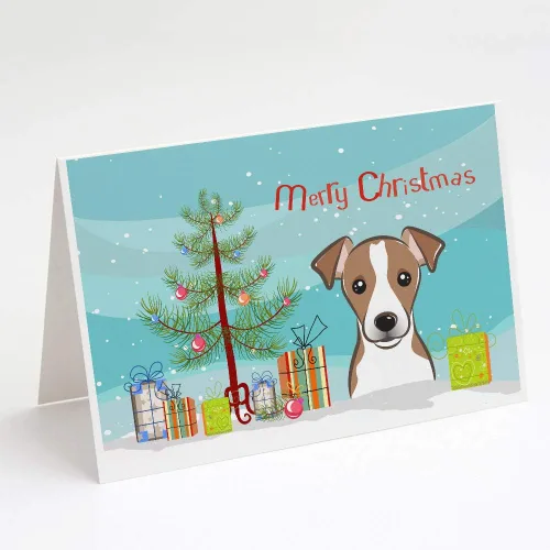 Miniatura 25 de Caroline's Treasures BB1616GCA7P - Tarjetas de felicitación y sobres de árbol de Navidad y sabueso afgano, paquete de 8 tarjetas en blanco