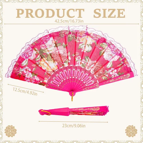 Miniatura 2 de QIRMIZI Paquete de 20 abanicos de mano plegables grandes de seda, elegante ventilador chino para rave, ventilador renacentista de mano para Rosa