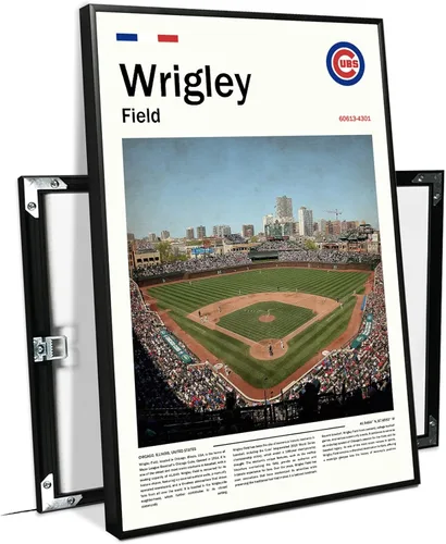 Miniatura 8 de Cartel de póster del estadio WrigleyField (17 x 11 pulgadas en lienzo) Arte de pared de béisbol de la bahía de Chicago - Cartel deportivo retro