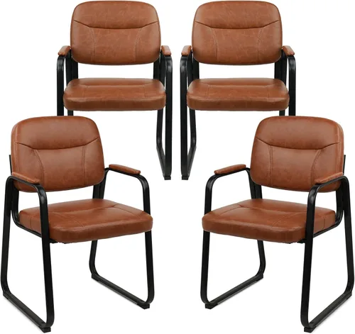Miniatura 48 de CLATINA Sillas de recepción de espera sin ruedas, silla de invitados de cuero con brazos acolchados, modernas sillas de escritorio de oficina marrón