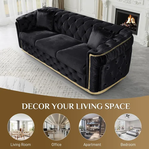 Miniatura 6 de DAMAIFROM Juego de sofá de terciopelo de lujo beige y dorado, moderno de mediados de siglo, sofás Chesterfield copetudos y patas doradas, juego de 2