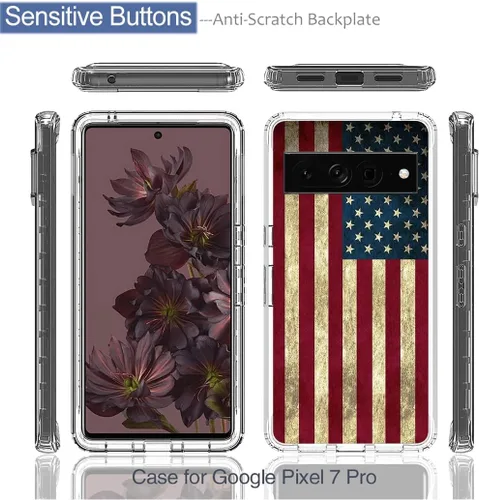 Miniatura 5 de Funda protectora para Pixel 7 Pro/Google 7 Pro, diseño de bandera transparente y bonita funda protectora de cuerpo completo para Google Pixel 7 Pro