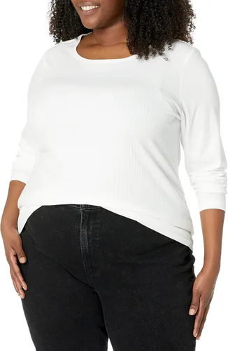 Miniatura 6 de Tienda Essentials Cuello redondo de punto acanalado de manga larga para mujer, ajuste delgado, paquete de 2