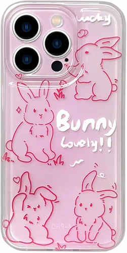 Funda de teléfono para iPhone 13 Pro Max, funda de dibujos animados de conejo rosa transparente en 3D para mujeres y niñas