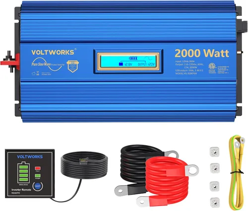 Miniatura 10 de Inversor de potencia 1100 vatios 12V DC a 110V 120V AC, inversor de 1000 W con pantalla LCD, control remoto, 2 tomas de CA, puertos USB duales