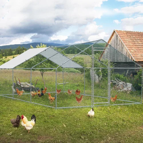 Miniatura 8 de VINGLI Gallinero grande de metal para pollos, gallinero con cubierta impermeable anti-UV, corral de pollo de alta resistencia con bloqueo de Negro