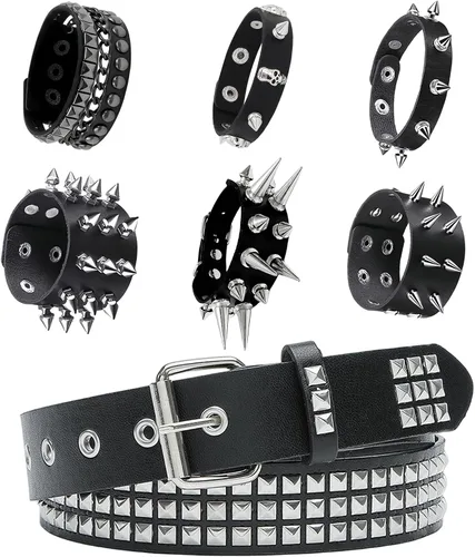 YMO Black Studded Belt, Spiked Bracelets Emo Belt Spike Bracelet Rivet Studded Bracelets Grunge Punk Accessories for Men Women