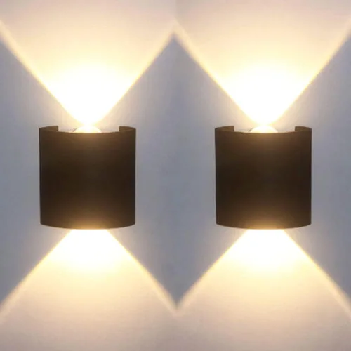 MEGHALI Paquete de 2 lámparas de pared para exteriores, color negro, 2 W, modernos apliques de pared exteriores arriba y abajo, de aluminio,