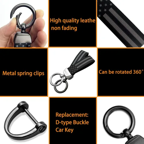 Miniatura 4 de NTNEV Llavero de metal con la bandera estadounidense de Estados Unidos con anillo de aleación de zinc, anillo en D antipérdida con 360 giratorios