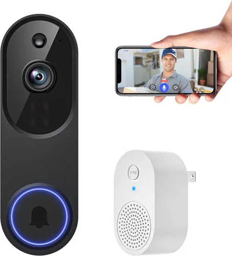 Timbre de puerta inteligente de 1080p inalámbrico, receptor de timbre incluido, vista en vivo, detección humana AI, WiFi 2.4G, visión nocturna,