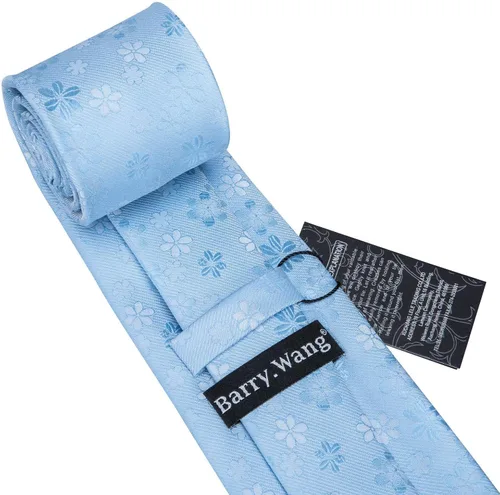 Miniatura 6 de BarryWang Conjunto de corbata para hombre diseño de cachemira de seda maciza con bolsillo cuadrado extra largo para boda formal