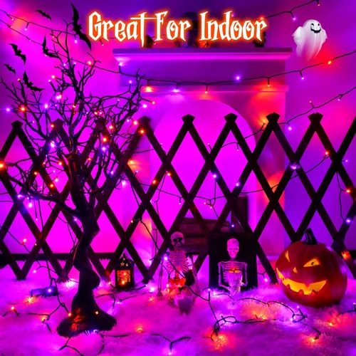 Miniatura 6 de Luces de Cadena de Halloween Total 100LED Operadas por Batería Exteriores 8 Modos con Temporizador 16.4Pies*2, 50LED*2 Luces de Hadas Impermeables