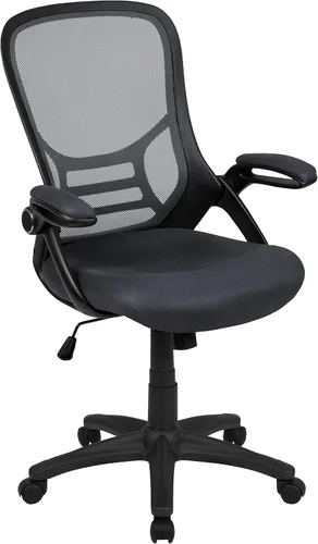 Miniatura 26 de Flash Furniture Porter - Silla de oficina giratoria ergonómica de malla negra con marco negro y brazos abatibles