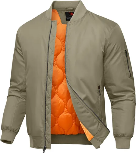 Miniatura 10 de Rdruko Chaquetas bomber para hombre, diseño de cebolla, acolchadas, cortavientos, con cremallera, 4 bolsillos, impermeables, de satén, para vuelo