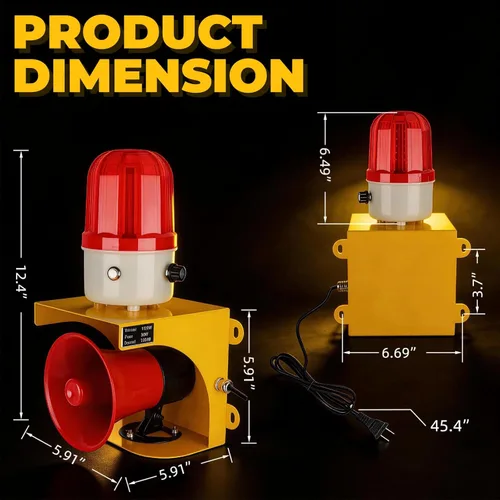 Miniatura 5 de AC110V Sirena Industrial de Alarma con Luz Estroboscópica - Bocina Fuerte de 120dB y Luz de Advertencia de Baliza Roja Impermeable para Emergencias